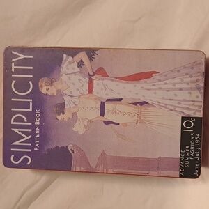 Vintage Simplicity metal tin with two patterns included